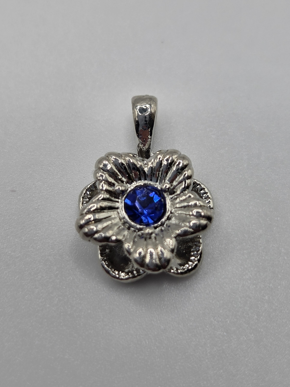 Sophia Fiori Blue CZ Flower Pendant Necklace Silver Tone New Sealed